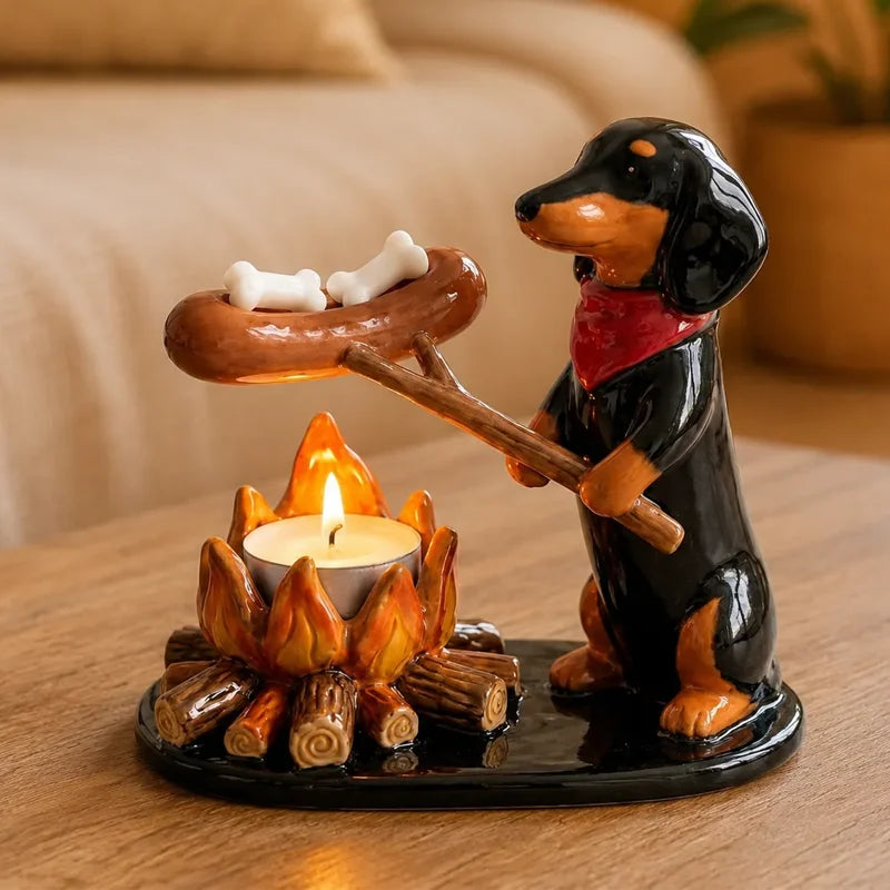👻🔥 Portavelas de Fogata con Fantasmitas y Animales de Resina – Soporte para Vela de Té, Adorno de Escritorio 🕯️✨