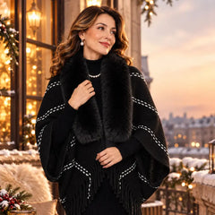 Karuskrae ja tuttidega kootud pontšo 🧣 Elegantne ja soe sall-keep naistele – sügis/talv ❄️ Mitmekülgne, avara lõikega rõivaese, mis toob esile kauni silueti ✨