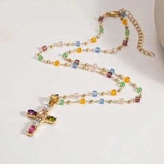👍🥰🥰 Collar con cruz de circonitas de colores. Incluye un precioso joyero.
