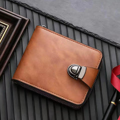 🔥✨Cartera de piel auténtica para hombre: diseño retro con cremallera, compartimento para tarjetas y protección RFID.