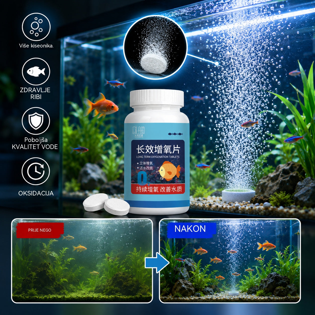 🔥Kupite 1, dobijte 1 gratis (2 boce - 400 komada)🐠🌿 Tablete za pročišćavanje vode za akvarij + tablete za oksigenaciju