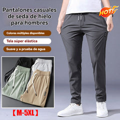 🔥【Compra uno y llévate otro gratis】💥【M-5XL】Pantalones casuales de verano para hombre, color liso, elásticos, de seda helada