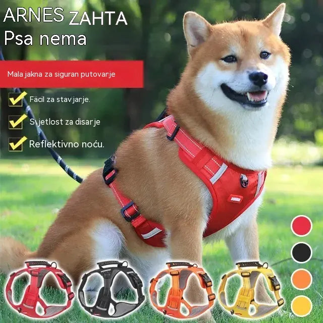 🐶【5–30 kg】Pojas za pse bez povlačenja, izrađen od prozračnog mrežastog materijala koji sprječava pregrijavanje, s reflektirajućim materijalom.