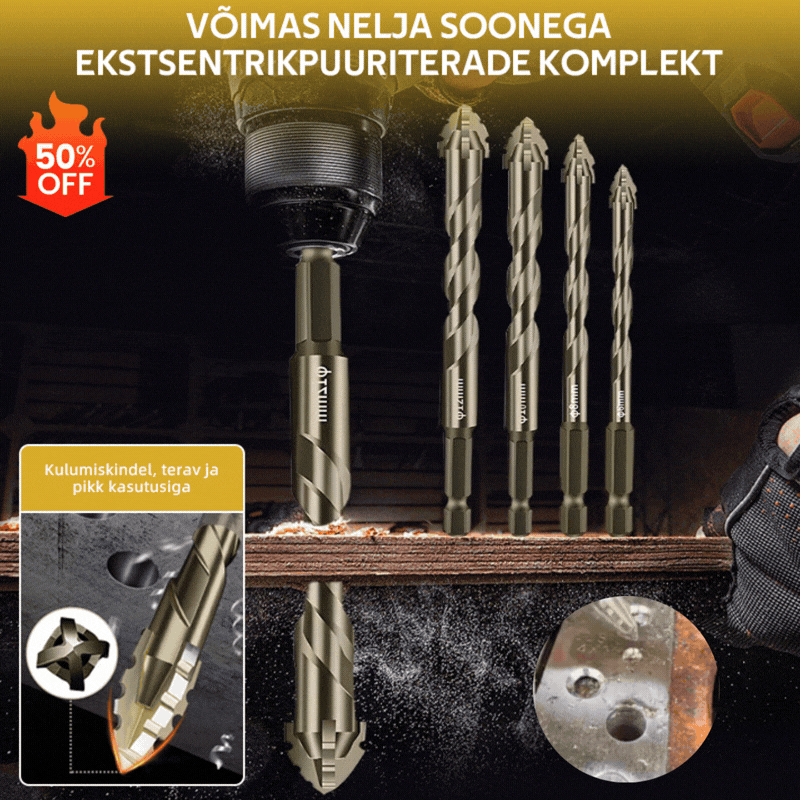 1 komplekt 6 osast【4+5+6+8+10+12mm】🔥Väga tugev 4-piluline ekstsentriline puurikomplekt
