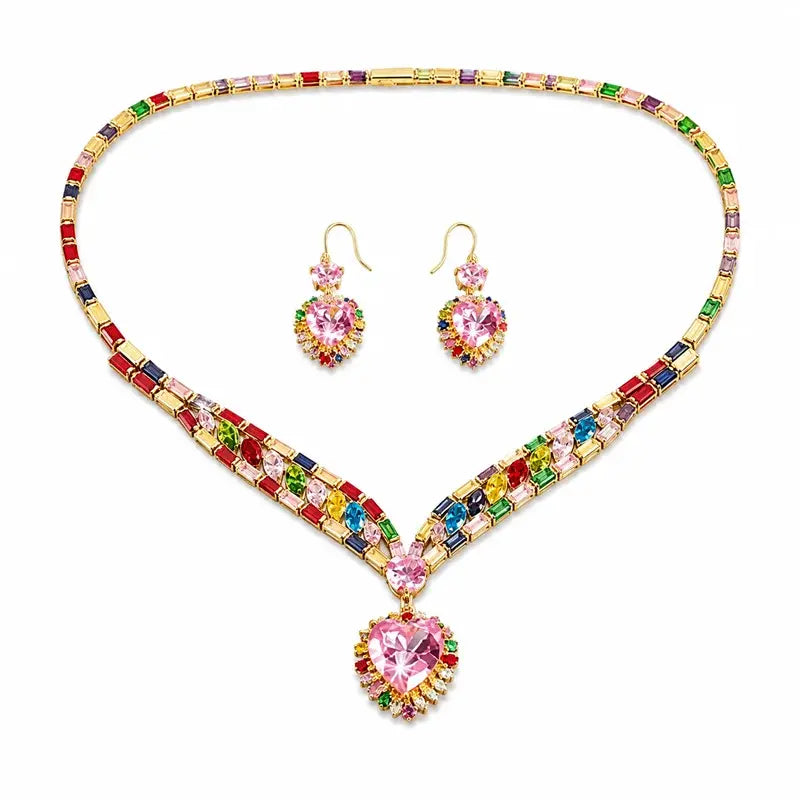 💍✨ Set de Collar y Pendientes de Circonita con Diseño de Corazón – Joyería de Lujo para Celebraciones y Ocasiones Especiales