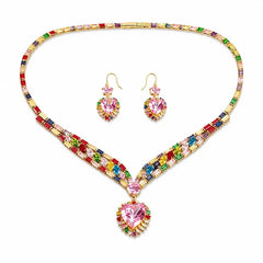 💍✨ Set de Collar y Pendientes de Circonita con Diseño de Corazón – Joyería de Lujo para Celebraciones y Ocasiones Especiales
