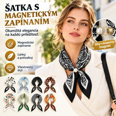 🧣【4-dielna sada】✨ Dámska hodvábna šatka s perlami a magnetickým zapínaním | Elegantná, bez uzlov | Rôzne potlače 🎀