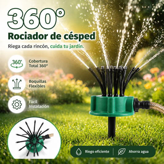 ✨ Aspersor automático multicabezal de jardín de 360°