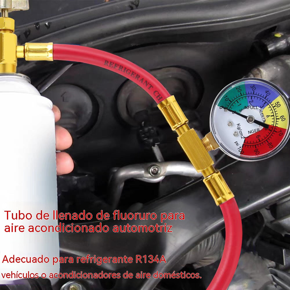 🔧❄️ Recarga de refrigerante R1234YF para aire acondicionado con manómetro – A prueba de fugas, fácil de leer, apto para aires acondicionados de automóviles, camiones o casas – Recarga segura para hacerlo usted mismo 🚗