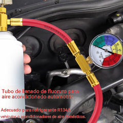 🔧❄️ Recarga de refrigerante R1234YF para aire acondicionado con manómetro – A prueba de fugas, fácil de leer, apto para aires acondicionados de automóviles, camiones o casas – Recarga segura para hacerlo usted mismo 🚗