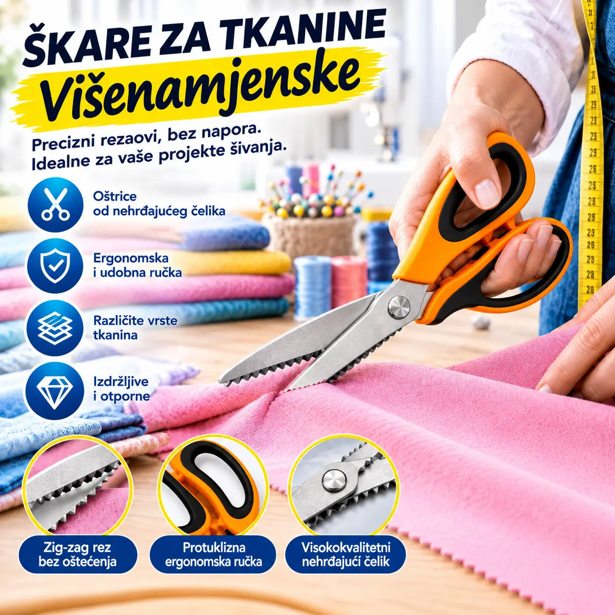 ✂️ Višenamjenske cik-cak škare – za tkaninu, papir i kreativni rad🧵