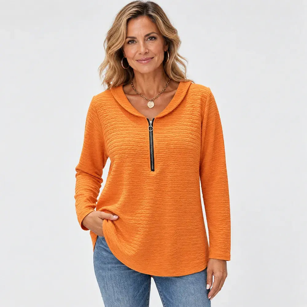 ✨【S-5XL】Ženski jednobojni top s elegantnom plisiranom tkaninom, ovratnikom Petra Pana, zatvaračem na patentni zatvarač i klasičnim krojem preko ramena.