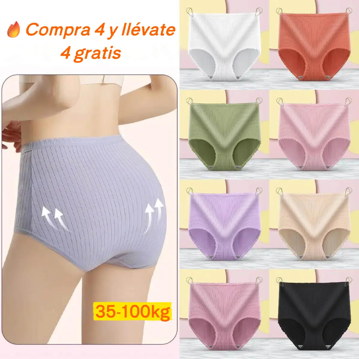 🔥Compra 4 y llévate 4 gratis (8 artículos) 【M-2XL】Bragas impermeables antibacterianas de cintura alta para mujer de talla grande