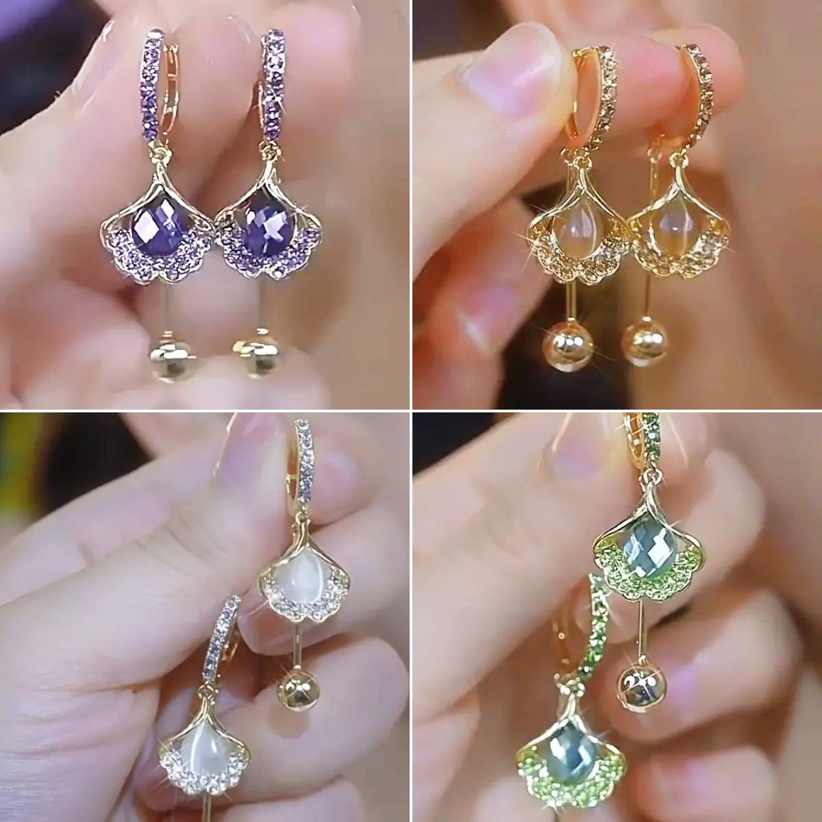 🔥【3 artículos: Verde + Blanco + Morado】🎁💎Pendientes de ojo de gato, pendientes de moda y exquisitos.