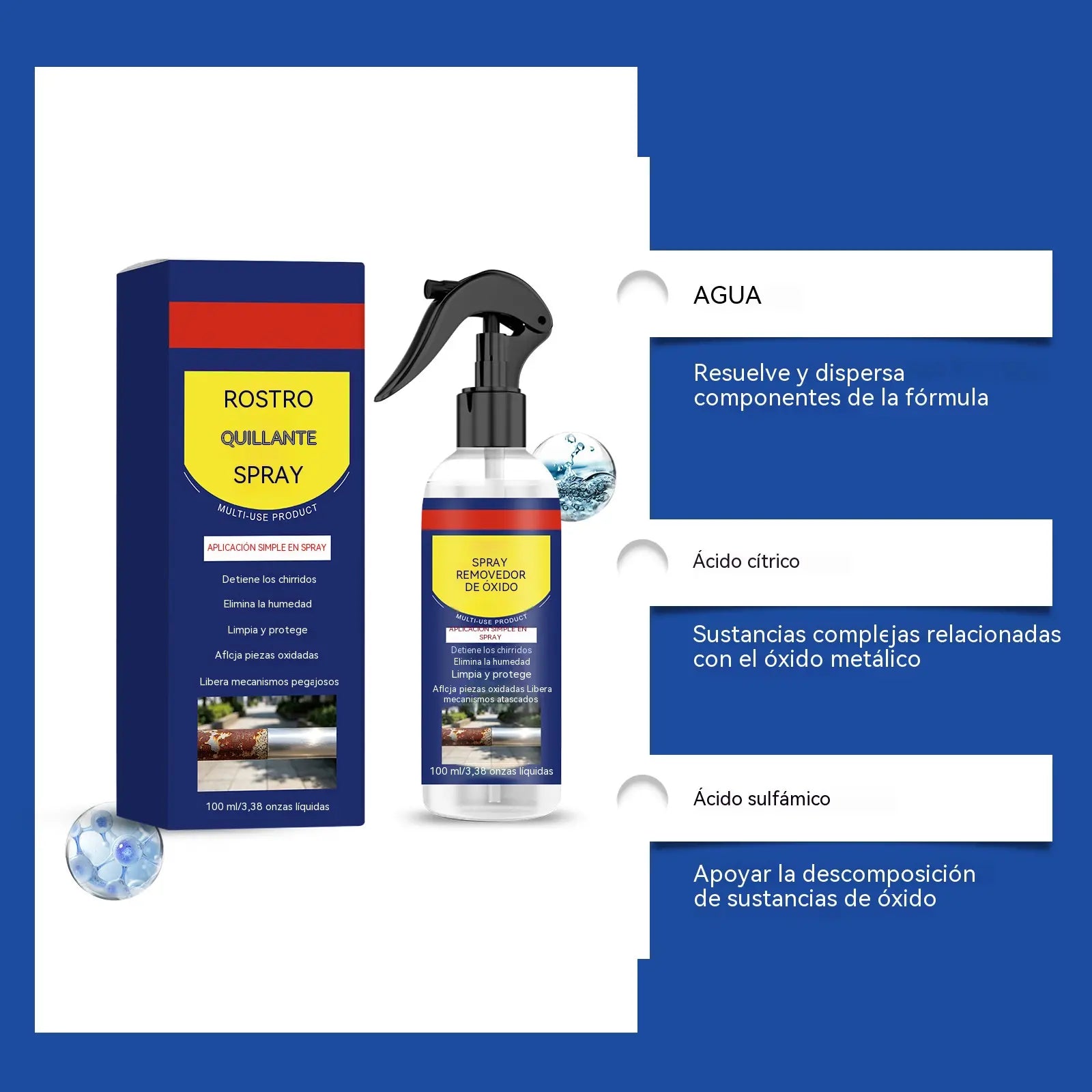 🔥【Paquete de 2】✨ Spray eliminador de óxido: Elimina sin esfuerzo el óxido de piezas mecánicas y superficies de utensilios de cocina, devolviéndoles un aspecto como nuevo.