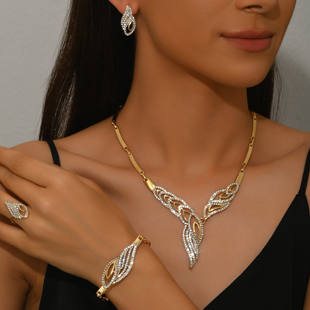 💖🔥【Anillo + Pulsera + Pendientes + Collar】✨Conjunto de joyas de estilo bohemio, creativo y único, de estilo minimalista.