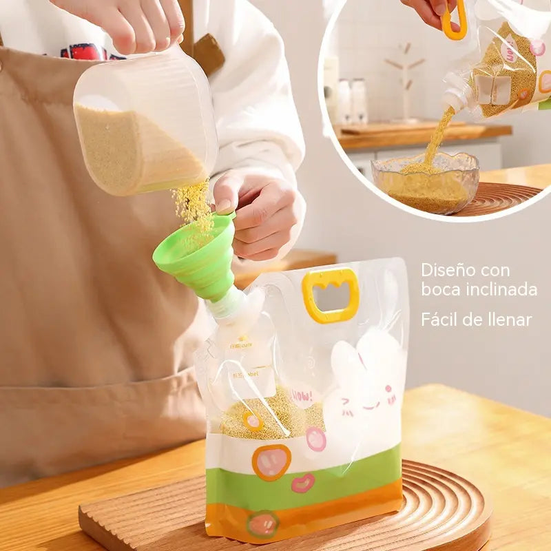 📢📢 ¡50% de descuento! Set de 6 piezas (con embudo) ⏰ Bolsas multiusos para almacenar alimentos, a prueba de insectos y humedad.