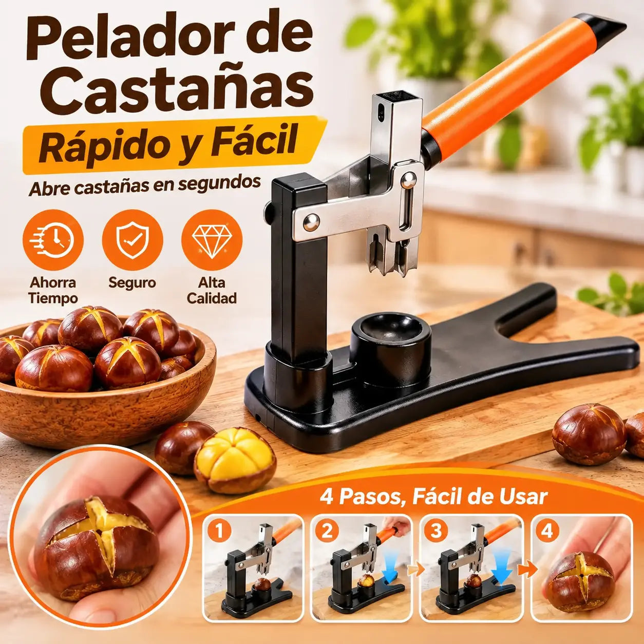 🥜💪Cascanueces con mango – fabricado en acero inoxidable, listo para usar