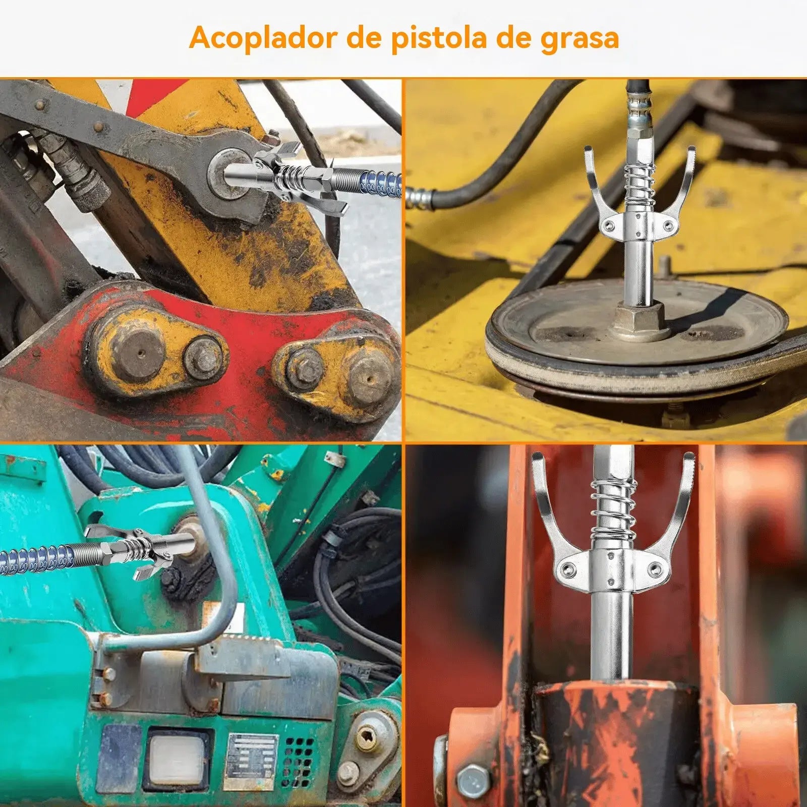 Inyector de grasa de alta presión con abrazadera autoblocante y boquilla de engrase de doble asa + manguera flexible de 30 cm