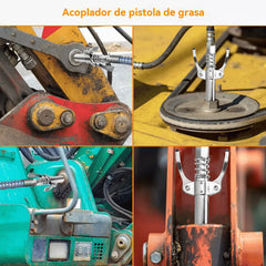 Inyector de grasa de alta presión con abrazadera autoblocante y boquilla de engrase de doble asa + manguera flexible de 30 cm