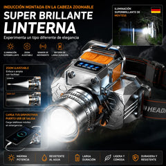 🔦Linterna ultrabrillante con sensor para la cabeza, libera tus manos, con un tiempo de iluminación ultralargo.
