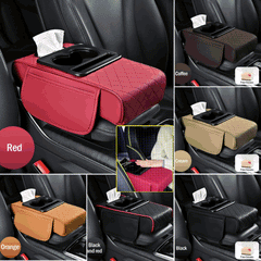 🔥🚗Almohadilla universal 4 en 1 para reposabrazos de coche de cuero ✅ Caja de pañuelos incorporada ✅ Portavasos