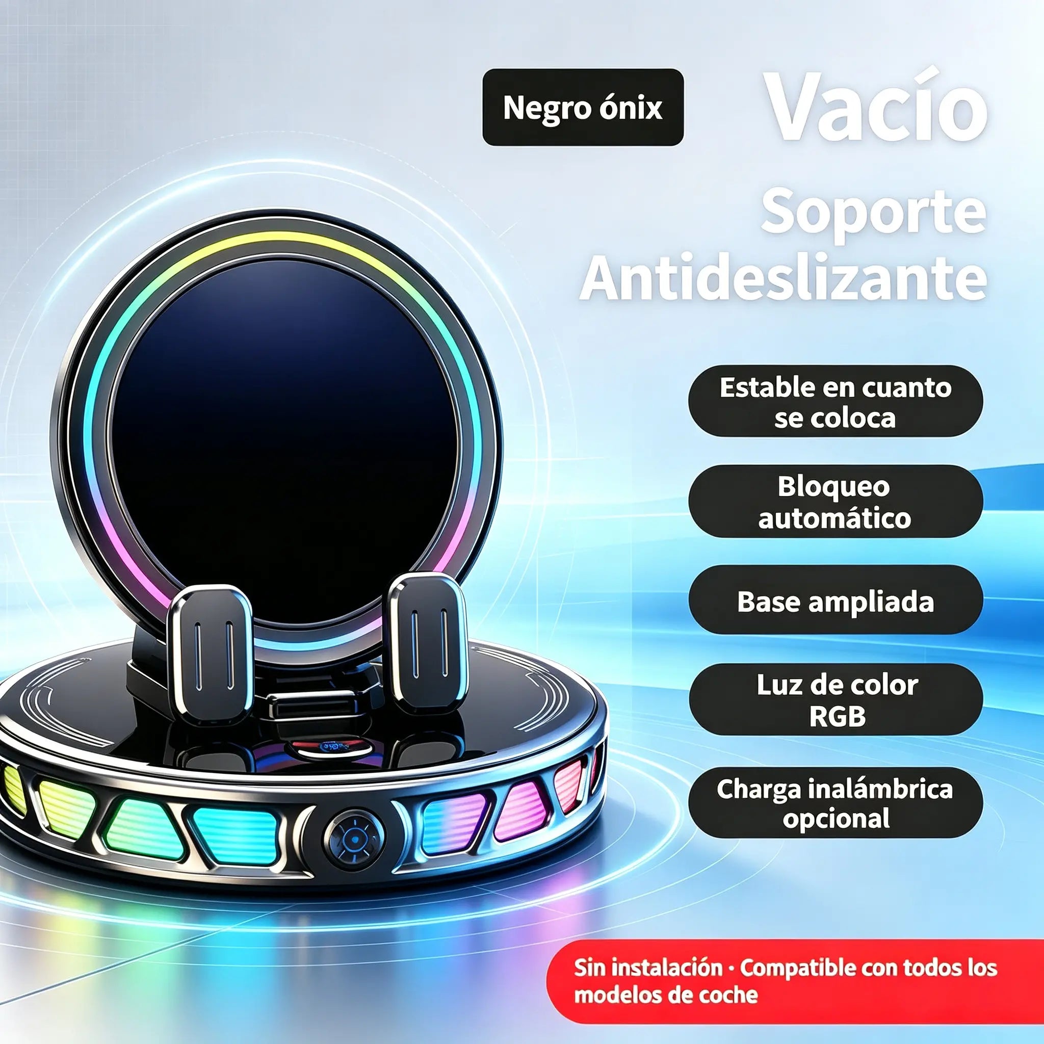 📱 Soporte para coche RGB con sujeción automática y carga inalámbrica de 15 W