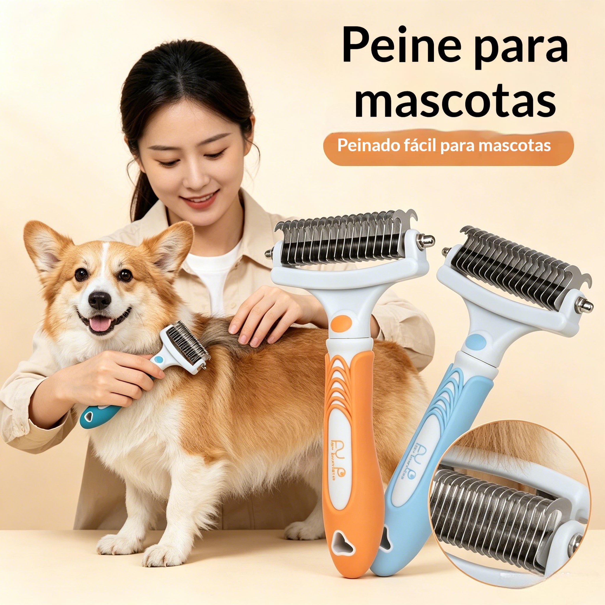 🐶🔥Compre 1 y obtenga 1 gratis（2 piezas）Cepillo de doble cara para el aseo de mascotas y la eliminación de pelo