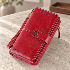 👜 Cartera Vintage de Cuero para Mujer | RFID Antirrobo, Cremallera y Botón a Presión | Larga y Espaciosa 💼
