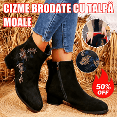🥰🥰【35-40】Botas de mujer con punta redonda y tacón grueso, bordadas y cepilladas