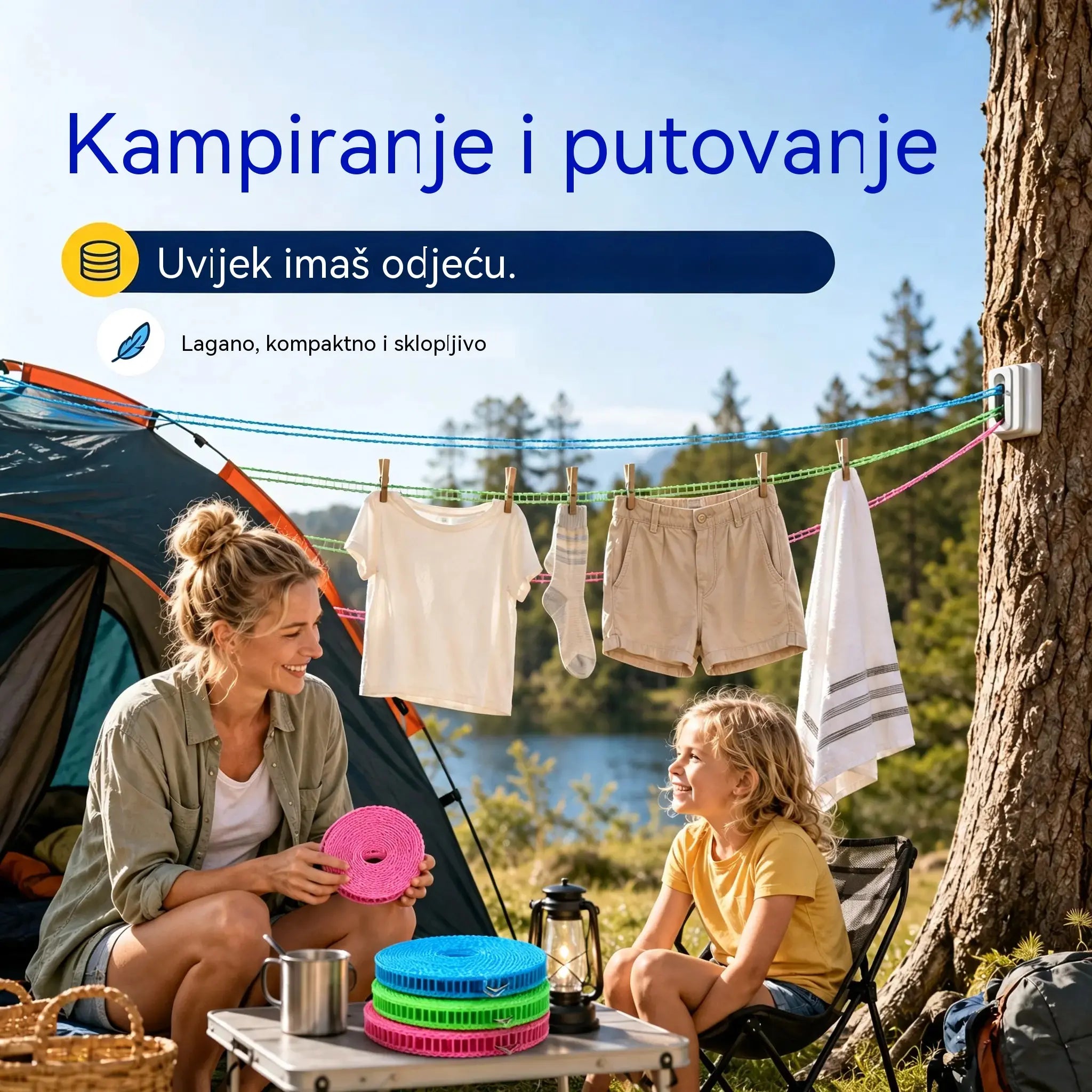 💥【3 komada】🔗 Neklizajuća i vjetrootporna užad za rublje 👕 Sprječava kaos s rubljem na vjetru 🌬️