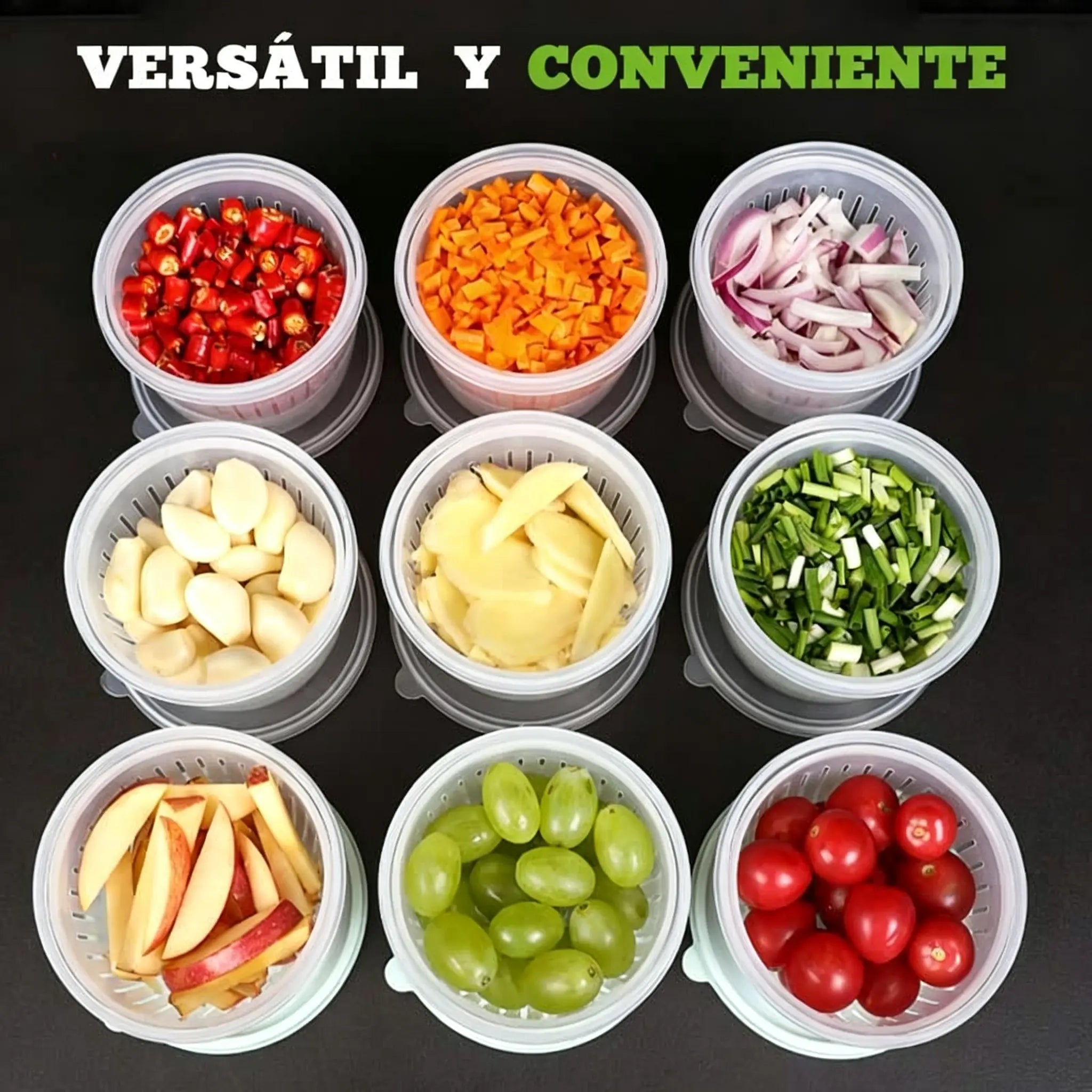 🧅【¡Compra 1 set y llévate otro de regalo!】🧄 Contenedor Organizador 2 en 1 con Escurridor y Tapa Hermética | Caja Apilable para Nevera 🥬✨