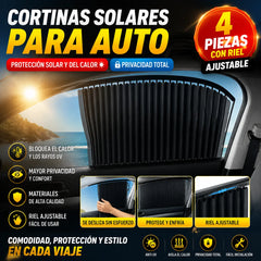 【Juego de 4 piezas】Cortina parasol con riel deslizante para ventana de coche y aislamiento térmico