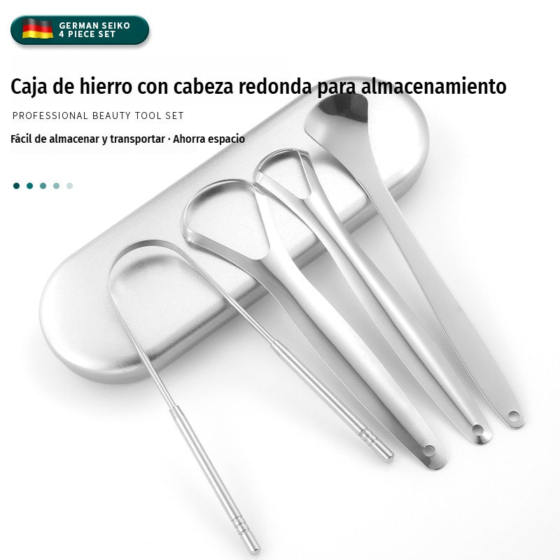【Juego de 4 piezas】Juego de raspadores de lengua de acero inoxidable
