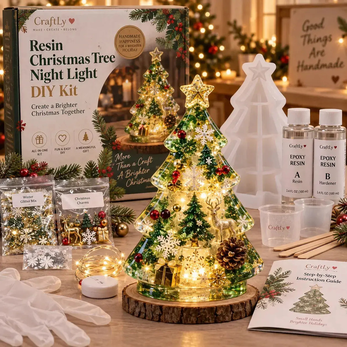 🎄✨Kit de luces nocturnas para árbol de Navidad de resina DIY, perfecto para principiantes.