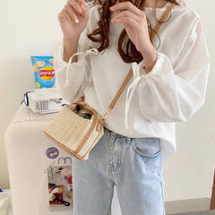👜✨Bolso bandolera de paja elegante para mujer, con correa de hombro desmontable y diseño con hebilla.