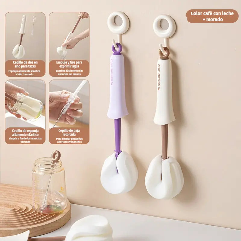 🧽✨ Cepillo 2 en 1 para Tazas y Botellas – Mango Largo con Cepillo de Precisión Integrado para Limpieza Profunda 🍶