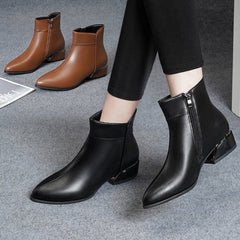 🔥【30% de descuento último día】Botas de cuero con cremallera lateral y tacón medio de nuevo estilo 2025