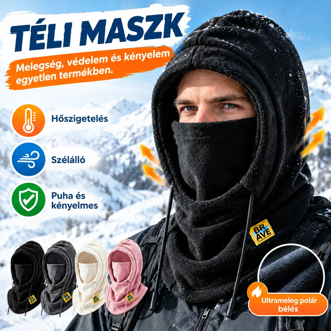 ❄️ Teljesen thermo sapka polár béléssel, amely -20 Celsius-fokig melegen tart. ⛷️ Ideális síeléshez, motorozáshoz és szabadtéri tevékenységekhez.