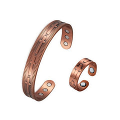 🔥【Pulsera + Anillo】✨Conjunto creativo de pulsera y anillo magnéticos grabados de estilo retro.