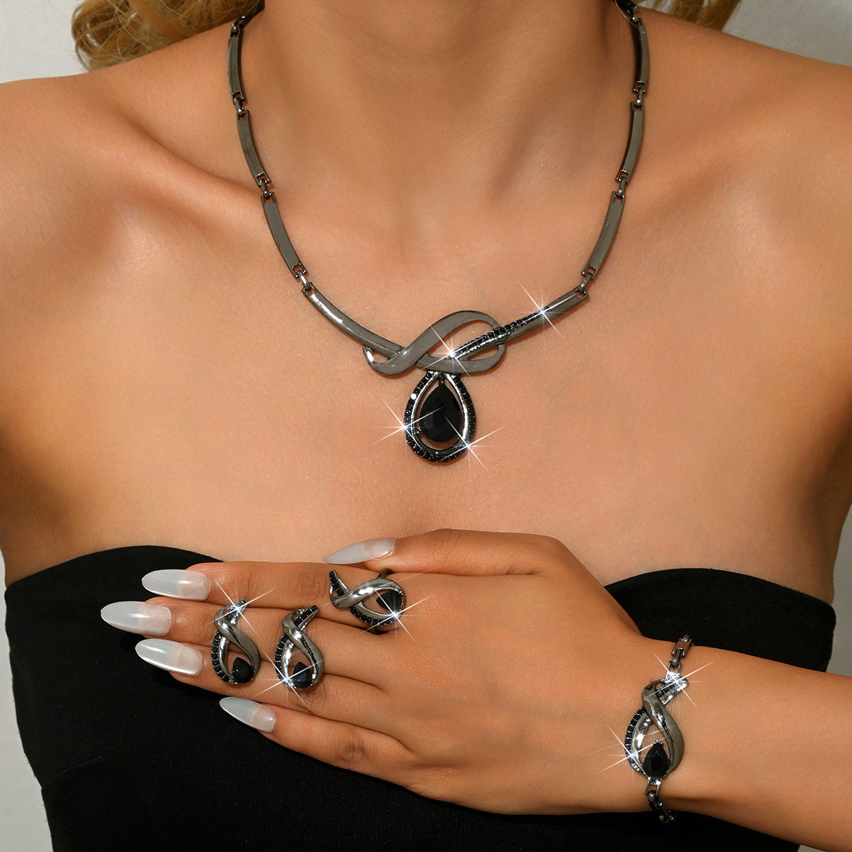 💖🔥【Anillo + Pulsera + Pendientes + Collar】✨Conjunto de joyas de estilo bohemio, creativo y único, de estilo minimalista.