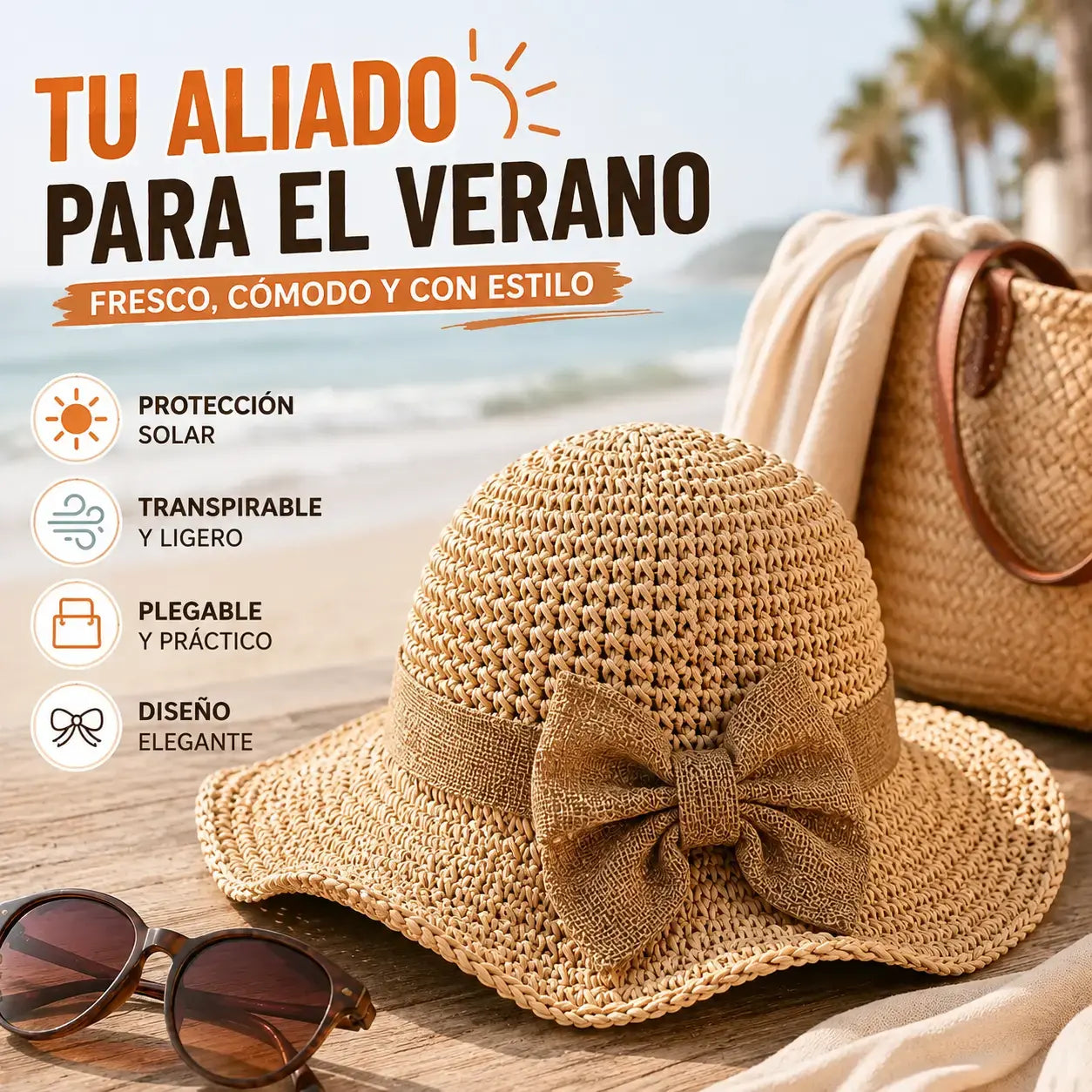 50% DE DESCUENTO  | Sombrero de paja con lazo retro – Plegable y transpirable para el verano