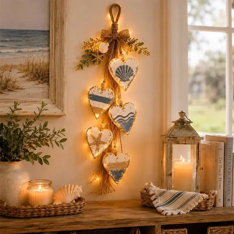 ❤️🔔 Decoración de Pared Colgante en Forma de Corazón con Luces LED, Adorno Rústico para Hogar y Decoración de Pared Interior ✨🏡