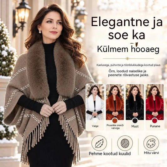 Karuskrae ja tuttidega kootud pontšo 🧣 Elegantne ja soe sall-keep naistele – sügis/talv ❄️ Mitmekülgne, avara lõikega rõivaese, mis toob esile kauni silueti ✨