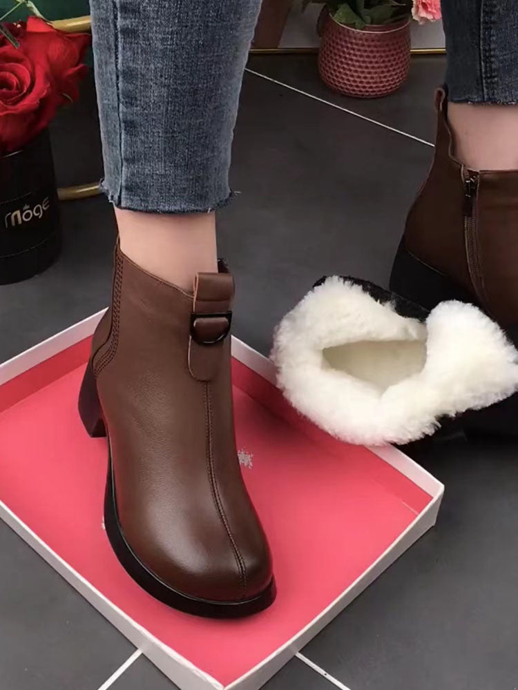 Último día ⏰50%OFF【35-40】Hecho a mano: botas de mujer con cremallera lateral de terciopelo de cuero genuino