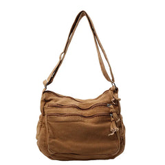 👜✨Bolso bandolera de lona desgastada de gran capacidad: diseño con múltiples compartimentos con cremallera y correa ancha ajustable para el hombro.