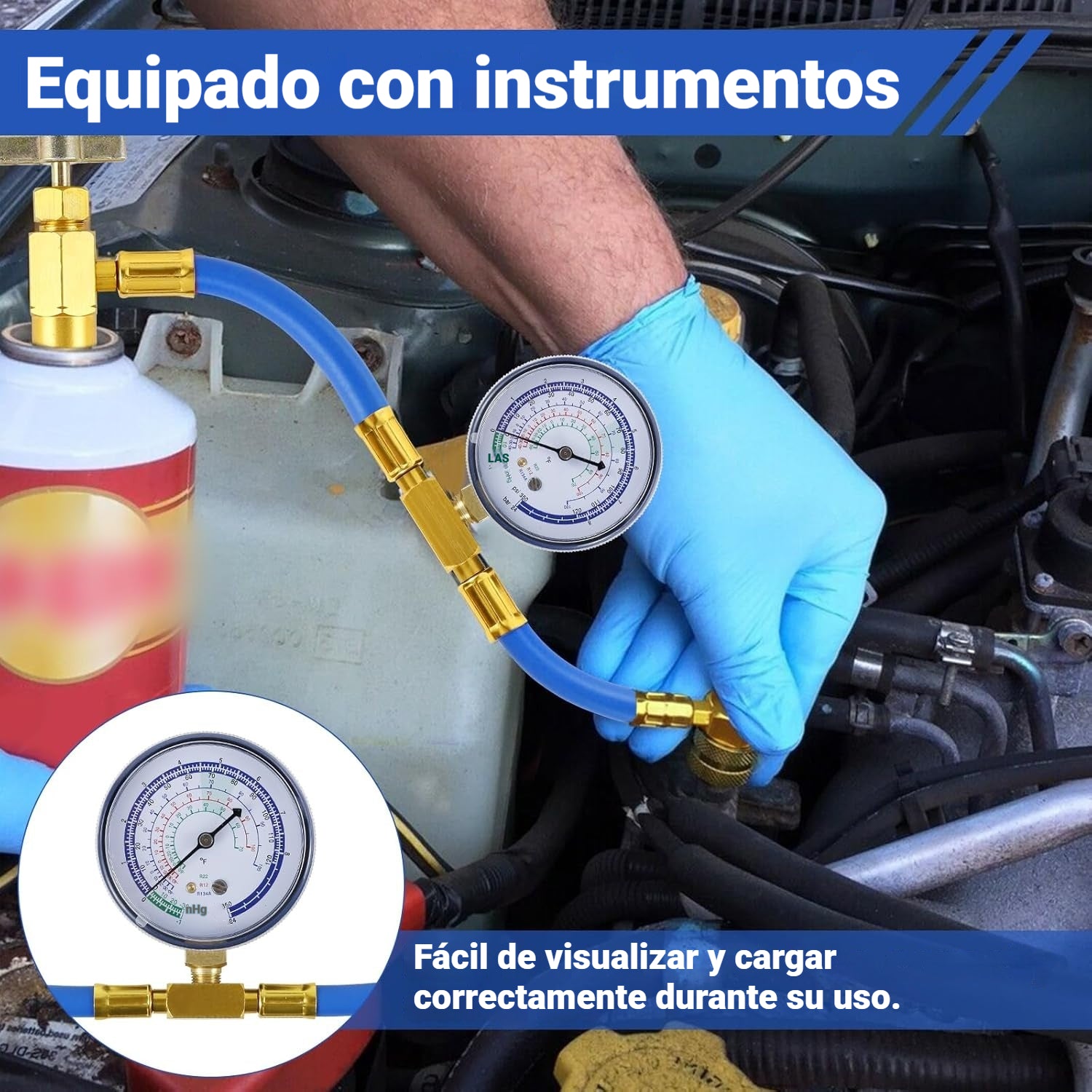 30%OFF🔧❄️ Manguera de recarga de refrigerante AC R134a con manómetro – Antifugas, fácil de leer y compatible con coches, camiones o aire acondicionado doméstico – Recarga DIY segura 🚗