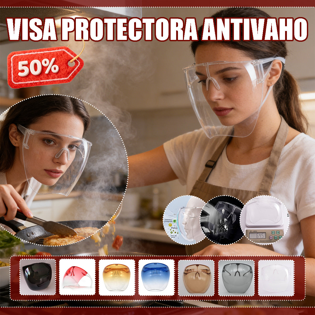 🔥【Compre 1 y obtenga 1 gratis🔥2 piezas 】 Protector facial  Protege contra gotas, niebla, viento, ojos, polvo y humos.