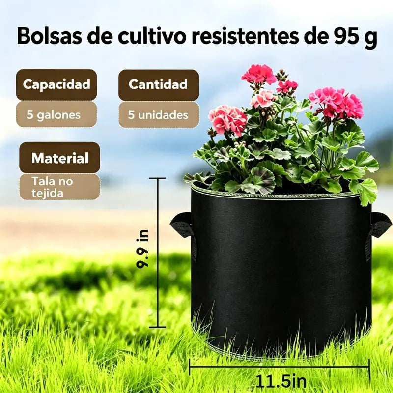 🌱【Paquete de 5】🌿Bolsas de cultivo de 5 galones — Macetas de tela transpirable de alta resistencia con asas🧺🏡