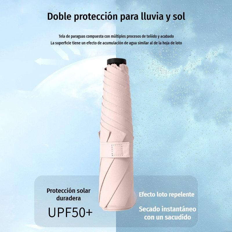 ☂️🌞 Paraguas ultraligero para todo clima – Revestimiento nano negro UPF50+ (protección UV) y alta resistencia al viento